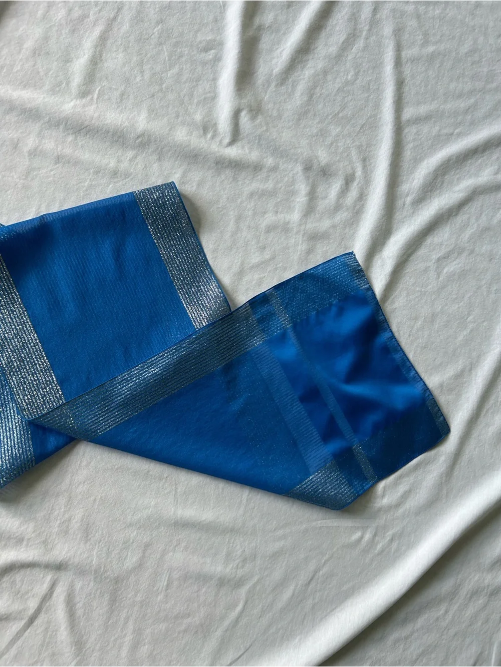Berkshire Sheer Royal Blue Scarf w/ Silver Metallic Lurex Trim Sash Headwrap